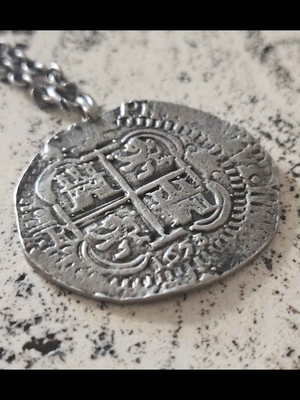Rare Dated 1653 Silver Maravilla Shipwreck Pendant Necklace - Sunk 1656 Spanish